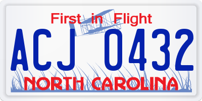 NC license plate ACJ0432
