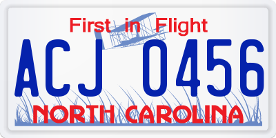 NC license plate ACJ0456
