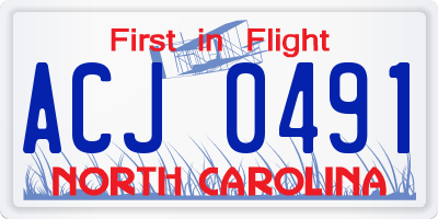 NC license plate ACJ0491