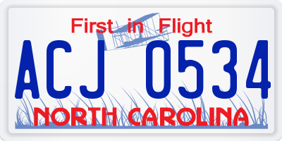 NC license plate ACJ0534