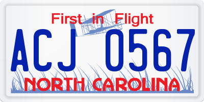 NC license plate ACJ0567