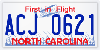 NC license plate ACJ0621