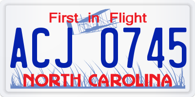 NC license plate ACJ0745