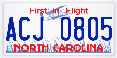NC license plate ACJ0805
