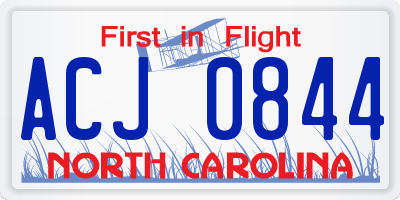 NC license plate ACJ0844