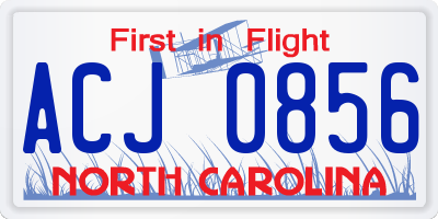 NC license plate ACJ0856