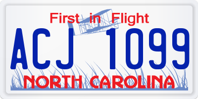 NC license plate ACJ1099