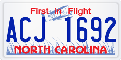 NC license plate ACJ1692