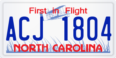 NC license plate ACJ1804