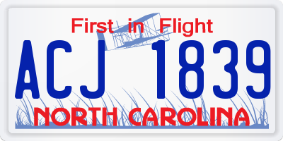 NC license plate ACJ1839