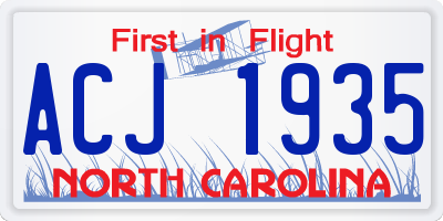 NC license plate ACJ1935