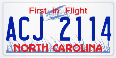 NC license plate ACJ2114