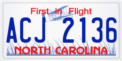 NC license plate ACJ2136