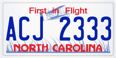 NC license plate ACJ2333
