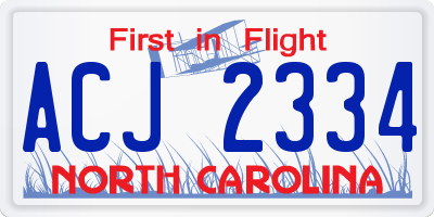 NC license plate ACJ2334