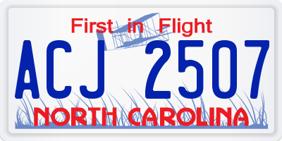 NC license plate ACJ2507