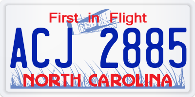 NC license plate ACJ2885