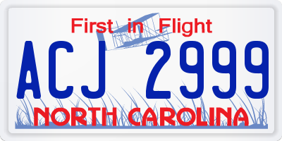 NC license plate ACJ2999