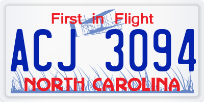 NC license plate ACJ3094