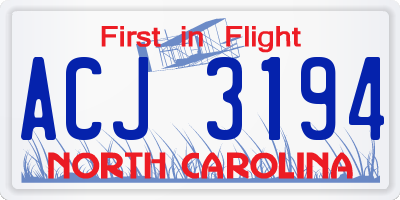 NC license plate ACJ3194