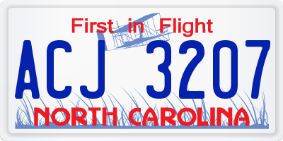NC license plate ACJ3207
