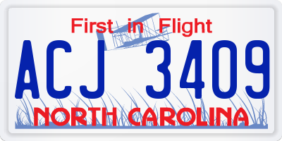 NC license plate ACJ3409