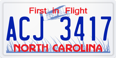 NC license plate ACJ3417