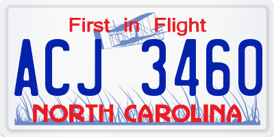 NC license plate ACJ3460