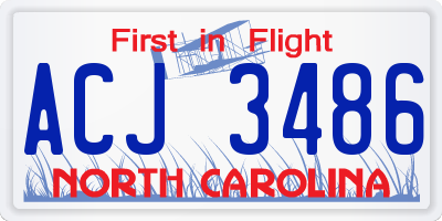 NC license plate ACJ3486