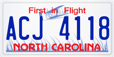 NC license plate ACJ4118