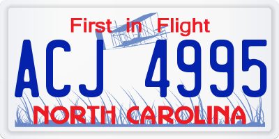 NC license plate ACJ4995
