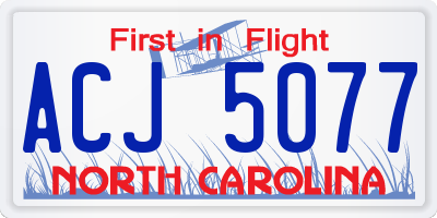 NC license plate ACJ5077