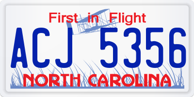NC license plate ACJ5356