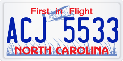 NC license plate ACJ5533