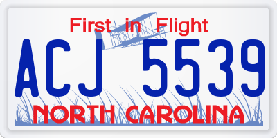 NC license plate ACJ5539
