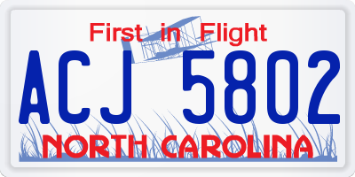 NC license plate ACJ5802