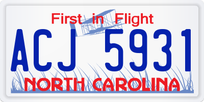 NC license plate ACJ5931