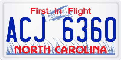 NC license plate ACJ6360