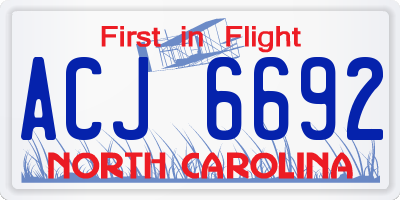 NC license plate ACJ6692