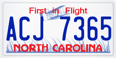 NC license plate ACJ7365