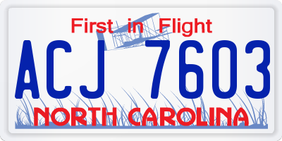 NC license plate ACJ7603