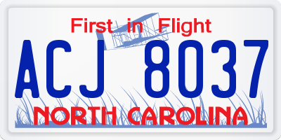 NC license plate ACJ8037