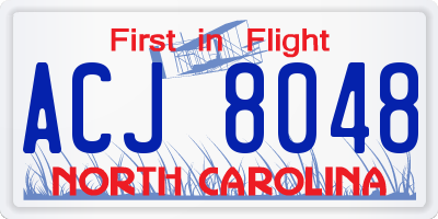 NC license plate ACJ8048