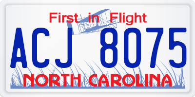 NC license plate ACJ8075