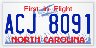 NC license plate ACJ8091