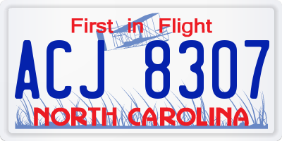 NC license plate ACJ8307