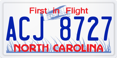 NC license plate ACJ8727