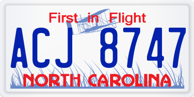 NC license plate ACJ8747