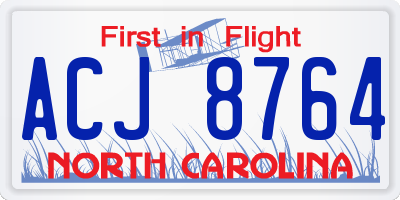 NC license plate ACJ8764
