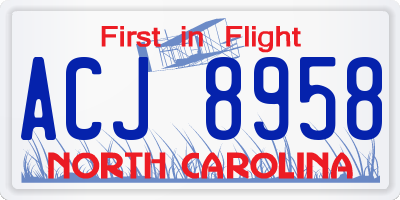 NC license plate ACJ8958